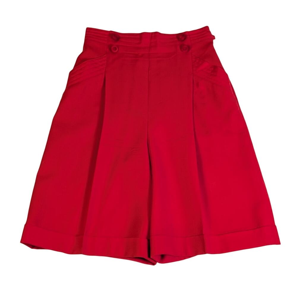 Vintage 80s Red Wool High Waist Wide Leg Culotte Shorts XS
